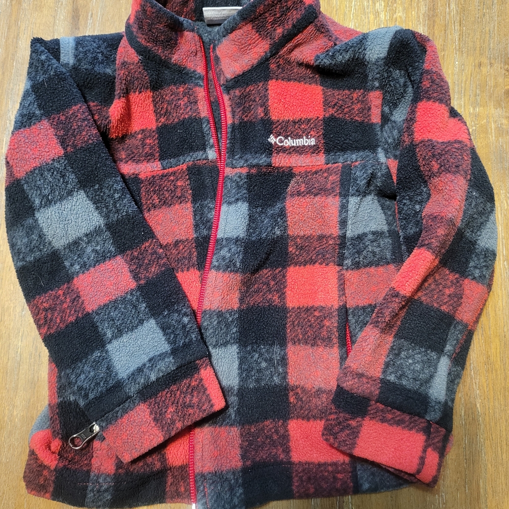 Columbia Kids' Red and Black Plaid Fleece Jacket